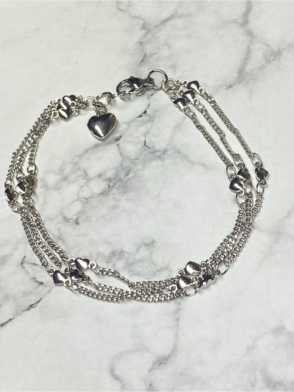 Heart Charm Multi-Chain Silver Bracelet